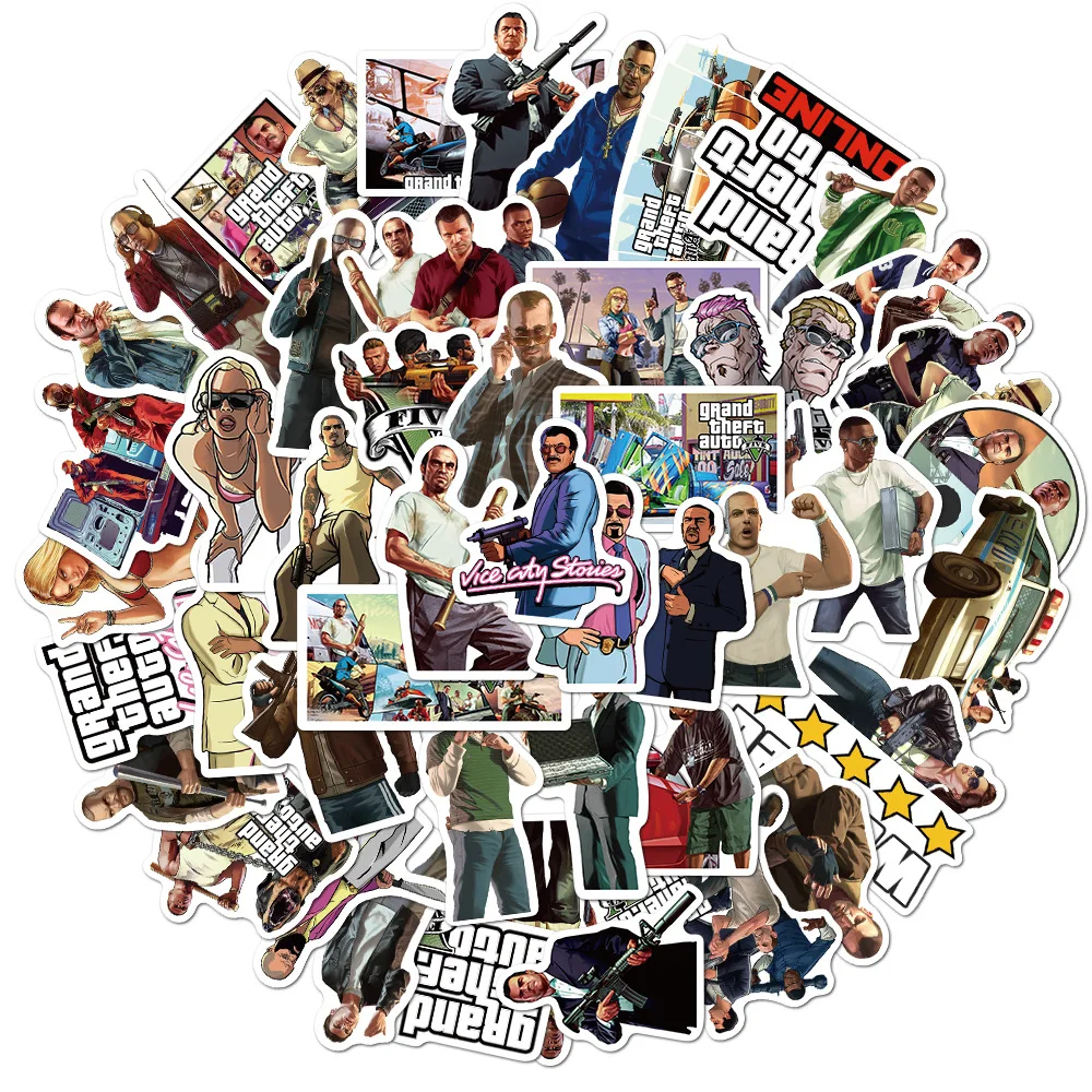 게임 GTA 스티커 노트북 스케이트보드 기타 휴대폰 수하물 자동차 비닐 DIY 데칼, 멋진 방수 스티커, 어린이 장난감, 50 개