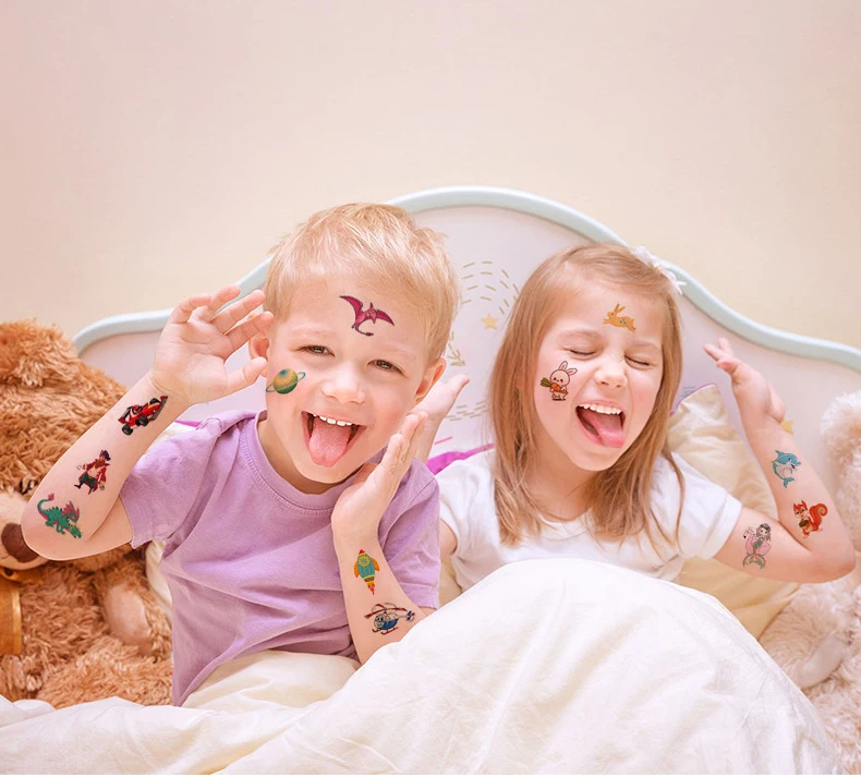 동물 공룡 우주 시계 어린이 문신 스티커, 얼굴 팔 몸 방수 임시 문신, 어린이 선물, 세트당 10 매