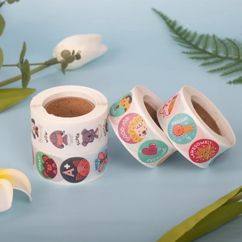 동물 좋은 일 멋진 스티커 롤 봉투, 칭찬 보상 학생 작업 라벨, 문구류 씰 라벨, 100-500 개, 1 인치, 2.5cm