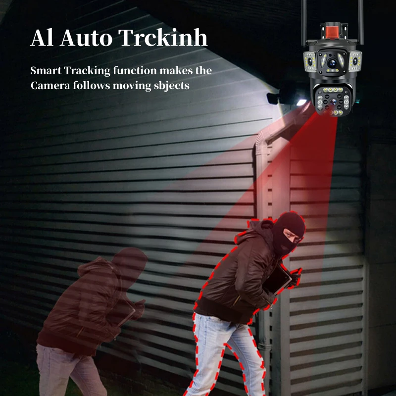 PTZ 와이파이 듀얼 렌즈 스크린 카메라, 야외 3 개 스크린, 동작 감지, 야외 IP CCTV 생존 카메라, 12MP, 6K