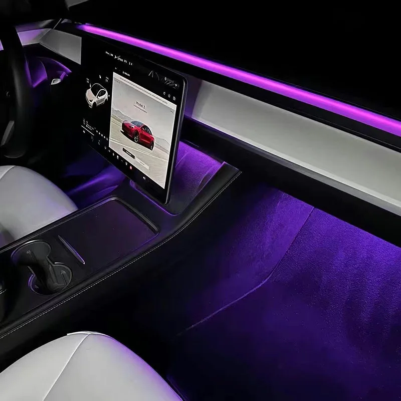 센터 콘솔 대시보드 무선 충전 조명, 테슬라 모델 3 Y용, RGB 네온 LED 앰비언트 램프, USB 전원 앱 컨트롤러, 64 색