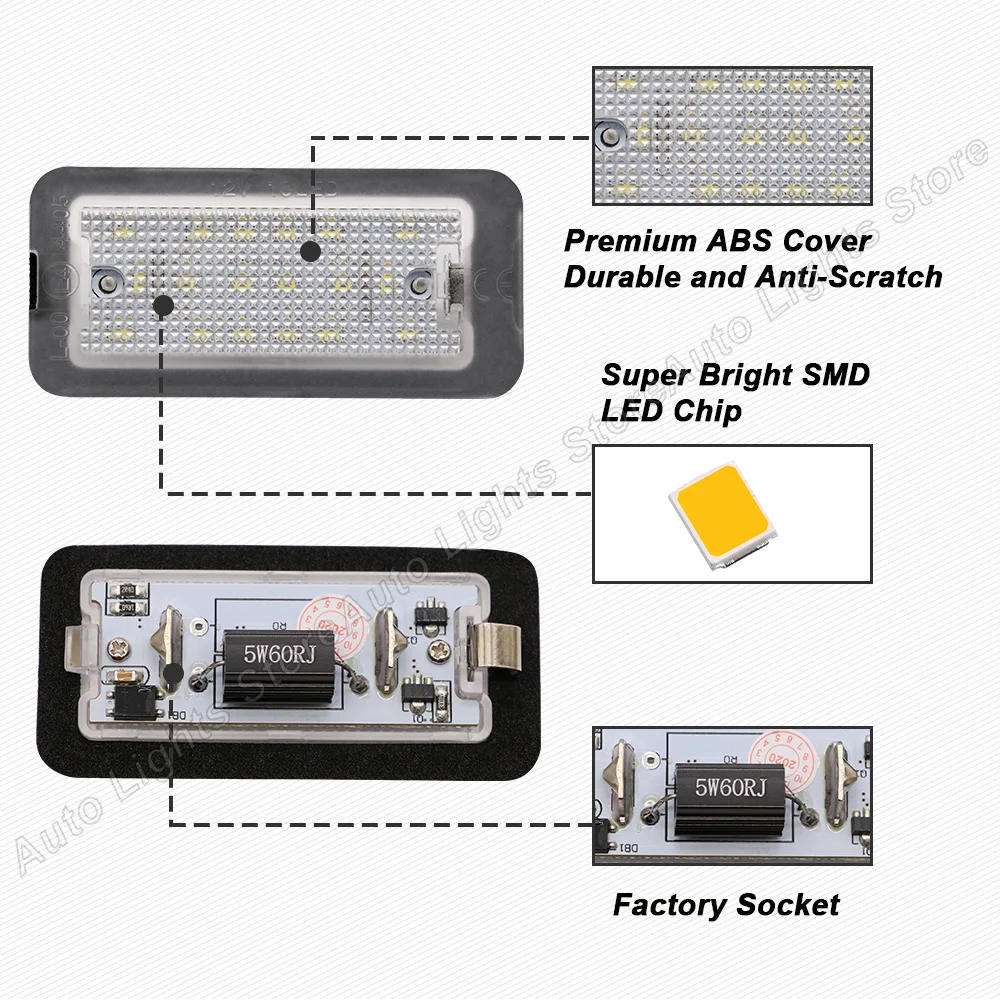 제논 화이트 고휘도 번호판 조명, 자동차 LED 번호판 라이트, 피아트 500 ab사탕 500 500C 695 595 6000K 에 적합, 2 개