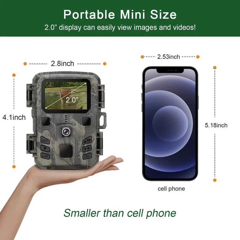야외 미니 트레일 카메라, 적외선 야간 투시경, 모션 활성화 사냥 트랩 게임, IP66 방수 야생 동물 캠, 4K HD, 20MP, 1080P
