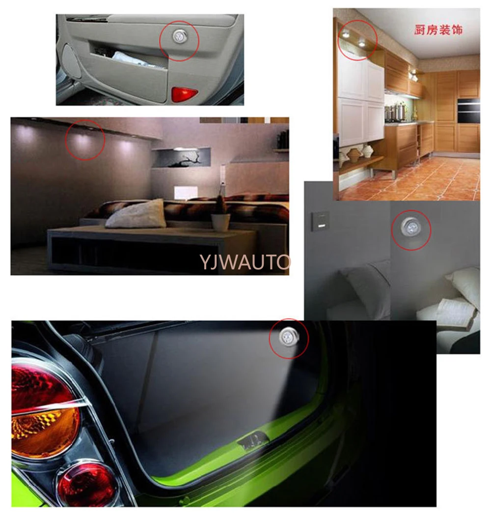 LED 무선 스틱-온 탭 라이트 무선 터치 램프 실내 옥외 옷장 스토리지 룸 자동차 (Batteris 포함되지 않음)