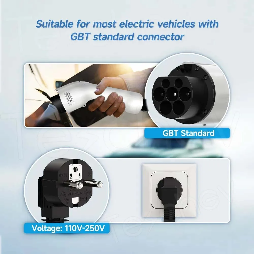 Teschev 전기 자동차용 휴대용 EV 충전기, 레벨 2, 8A, 16A EVSE 충전 박스, 5 미터 GBT 충전기, 220V 3.5KW