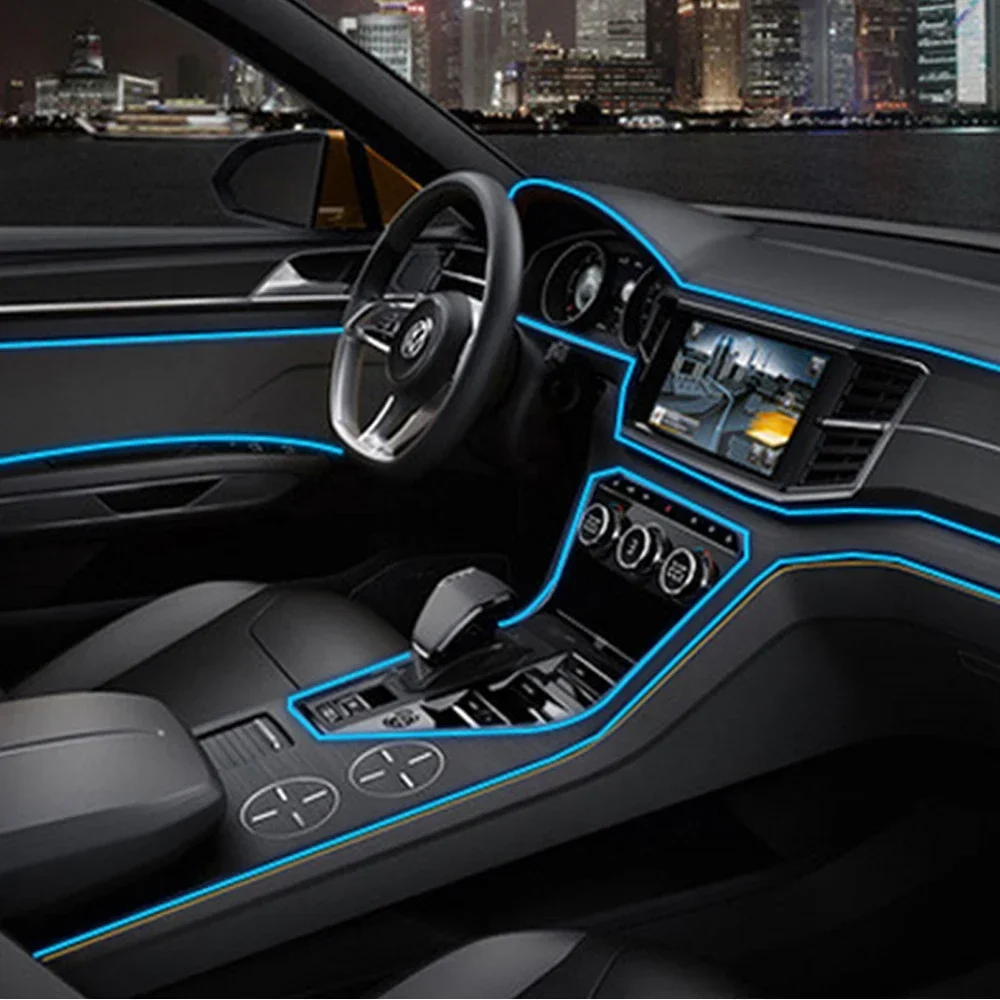 자동차 인테리어 조명 LED 스트립, 자동 장식 와이어 로프 튜브 라인, 유연한 네온 조명, USB 드라이브 분위기, 1m, 2m, 3m, 5m