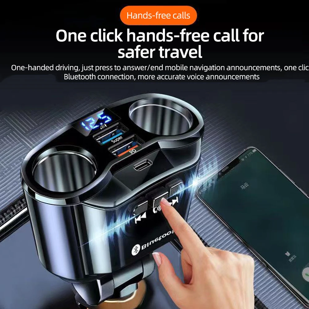 자동차 담배 라이터, 12V-24V 소켓 분배기 충전기, PD QC3.0 고속 충전기, C 포트 듀얼 USB 4.8A 디지털 디스플레이 전원 어댑터