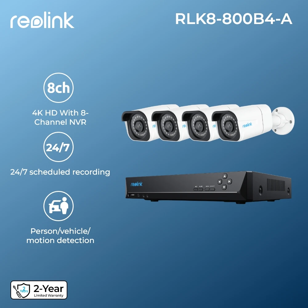 Reolink 8CH NVR 보안 카메라 시스템, 4K, 8MP PoE IP 카메라, 24/7 녹화, 2TB HDD 스마트 감지, H.265 비디오 녹음기, 4 개 title=Reolink 8CH NVR 보안 카메라 시스템, 4K, 8MP PoE IP 카메라, 24/7 녹화, 2TB HDD 스마트 감지, H.265 비디오 녹음기, 4 개 