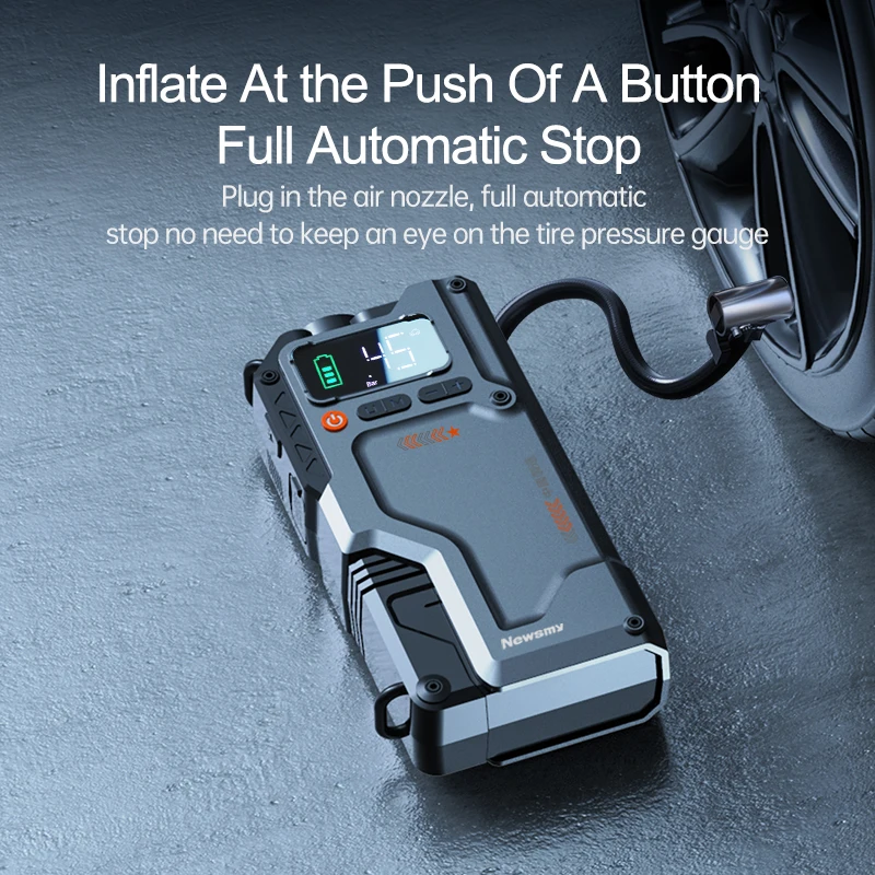 Newsmy 자동차 점프 스타터, 공기 압축기 포함, 20000mAh 휴대용 부스터 충전기, 1200A 자동차 공기 펌프 배터리 시동 장치, 5 in 1