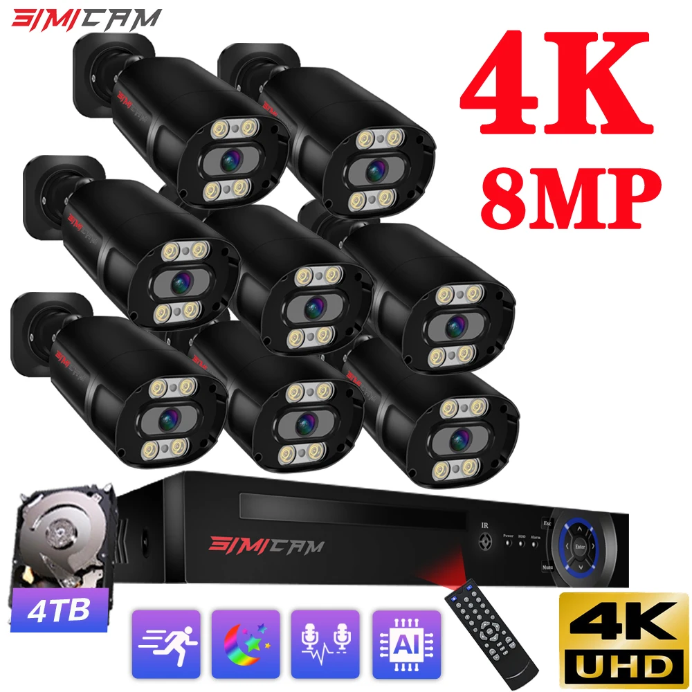 4K 8MP H.265 POE 보안 IP 카메라 시스템 NVR 키트 금속 총알 야외 거리 컬러 비디오, 4/8CH CCTV 녹화 감시 세트 title=4K 8MP H.265 POE 보안 IP 카메라 시스템 NVR 키트 금속 총알 야외 거리 컬러 비디오, 4/8CH CCTV 녹화 감시 세트 