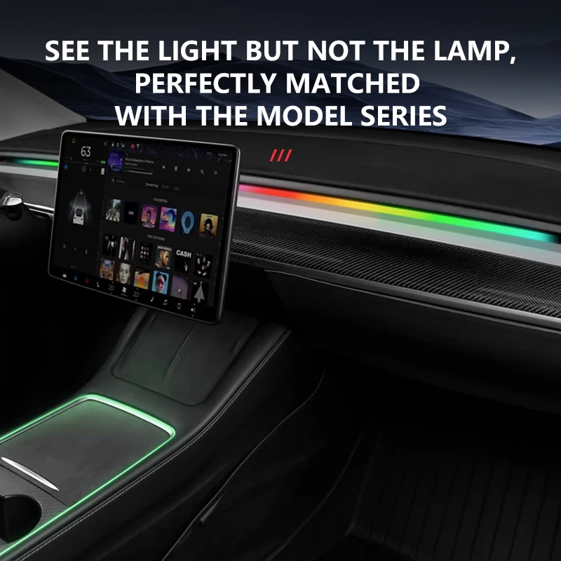 VASTZ 테슬라 모델 Y 3 하이랜드 RGB 앰비언트 라이트 키트, 대시 보드 센터 콘솔 센터 스택 앱 LED 스트립 네온 조명