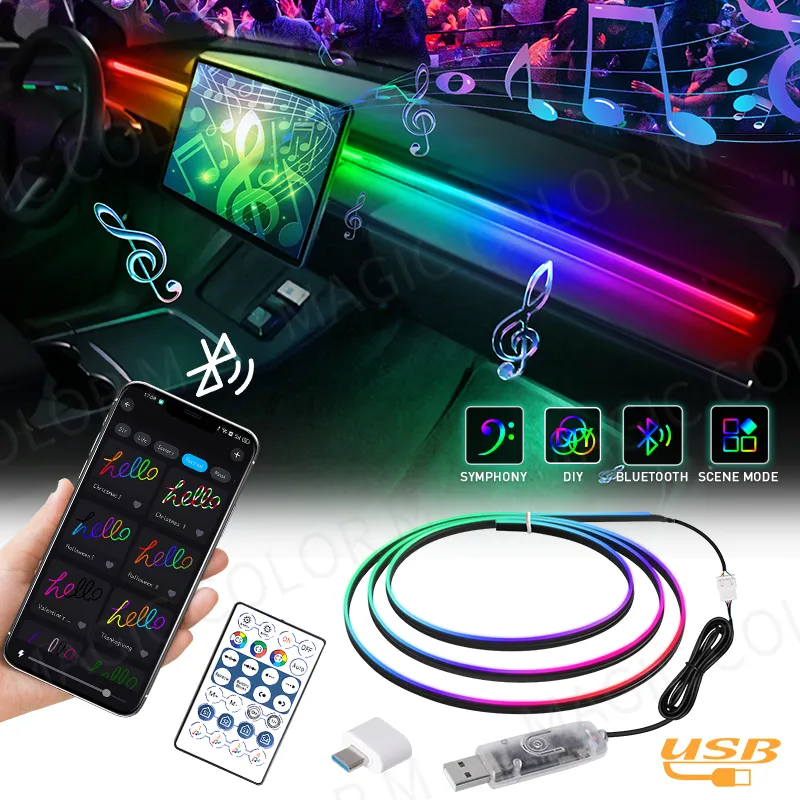 Vegting 140/55 인치 자동차 주변 조명, 2 인 1 범용 LED 심포니 RGB 분위기 램프, USB 앱 리모컨, 테슬라 모델 3 Y S X용 title=Vegting 140/55 인치 자동차 주변 조명, 2 인 1 범용 LED 심포니 RGB 분위기 램프, USB 앱 리모컨, 테슬라 모델 3 Y S X용 