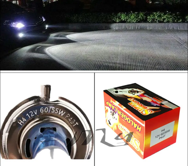 슈퍼 화이트 안개등 할로겐 전구 고출력 자동차 헤드라이트 램프, 자동차 광원 주차 헤드, H4 55W, 12V