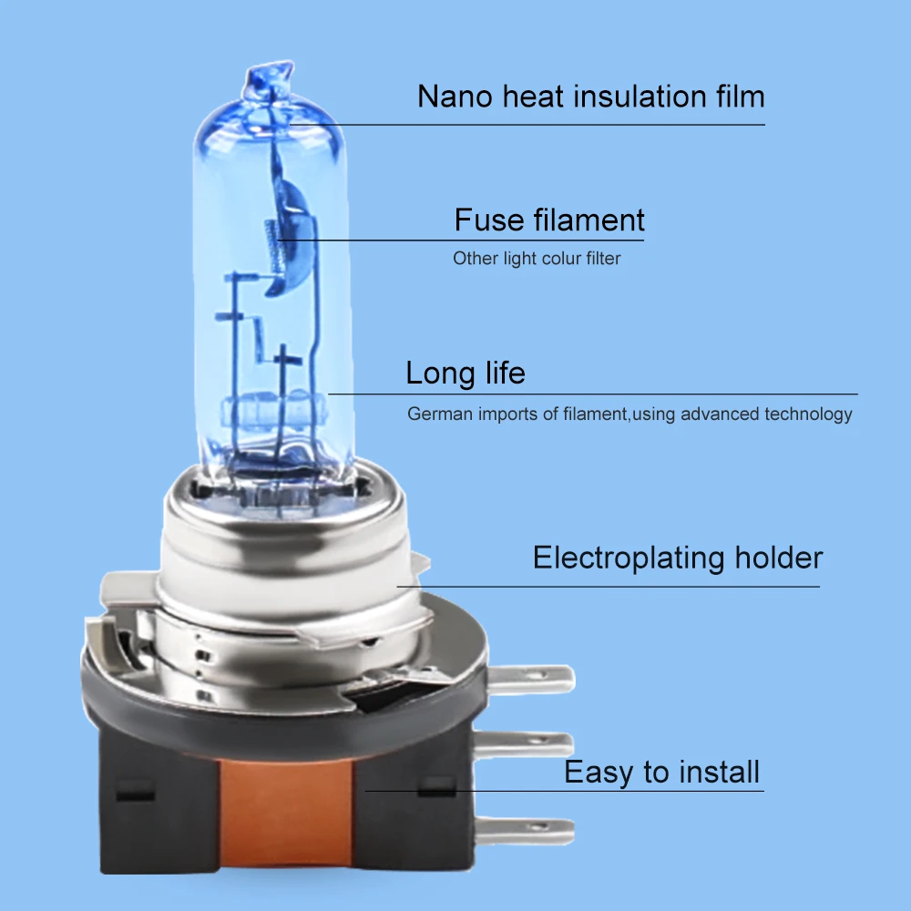 차량용 할로겐 전구, 매우 밝은 흰색 5500-6000K 램프, 12V, 55w, 6000k, H15, 12v, 15, 55w