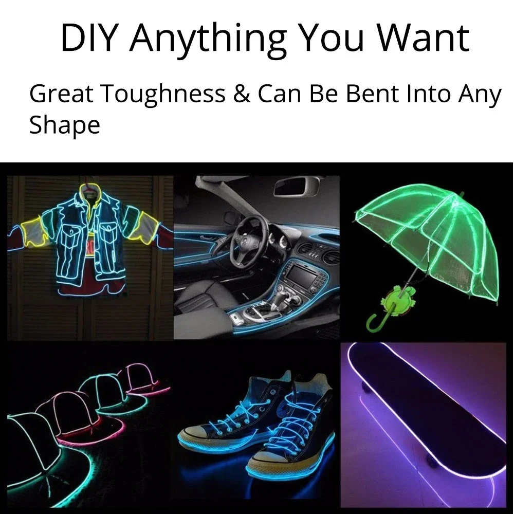 자동차 인테리어 조명 LED 스트립, 자동 장식 와이어 로프 튜브 라인, 유연한 네온 조명, USB 드라이브 분위기, 1m, 2m, 3m, 5m