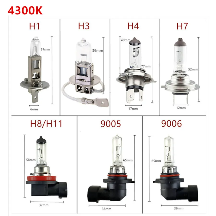 자동차 할로겐 전구, 자동차 헤드라이트 램프, 안개등, 외부 조명, 12V, 55W, H1, H3, H4, H7, H8, H11, 9005, HB3, 9006, HB4, 100W, 4300K, 6000K