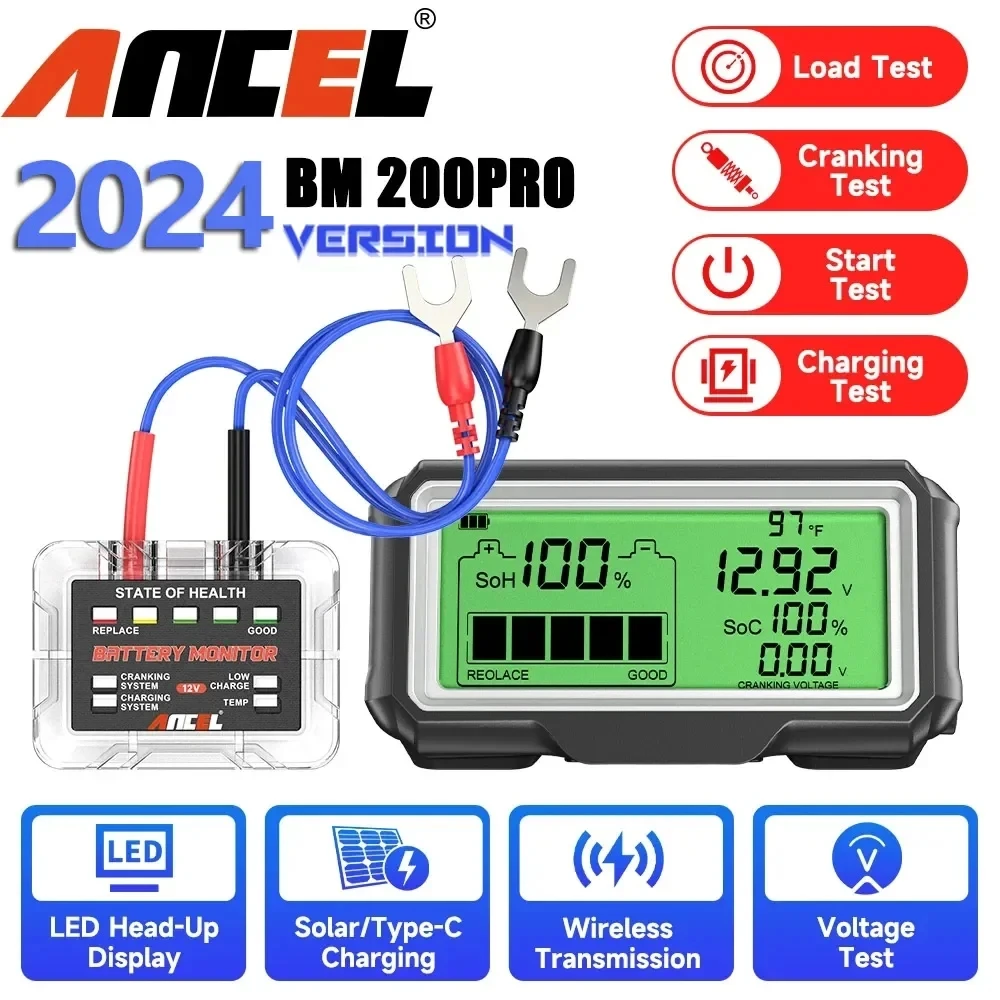 ANCEL BM200 PRO 12V LED 자동차 배터리 테스터 모니터 헤드업 디스플레이 방수 SOH SOC 2차전지 용량 분석기 title=ANCEL BM200 PRO 12V LED 자동차 배터리 테스터 모니터 헤드업 디스플레이 방수 SOH SOC 2차전지 용량 분석기 