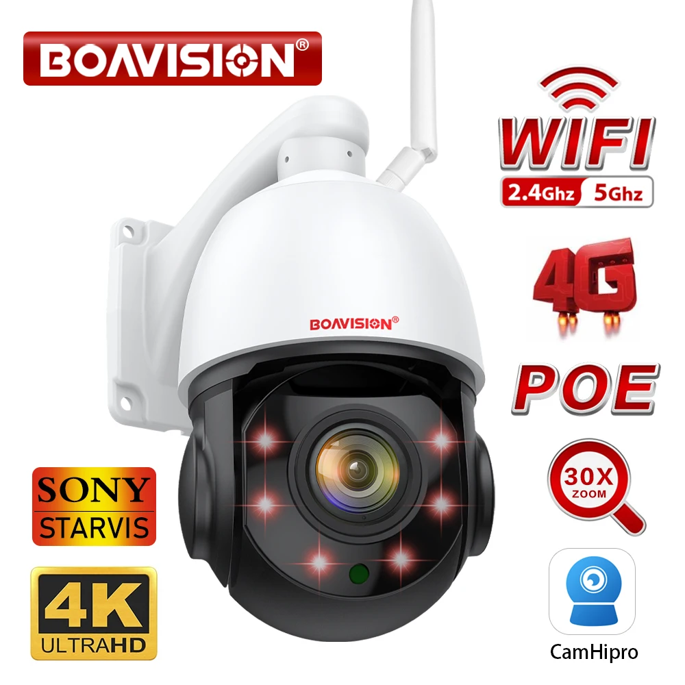 4K 8MP 감시 카메라 WIFI/4G SIM 카드/POE 30X PTZ 야외 인간의 자동 추적 2 웨이 오디오 2.4Ghz 5Ghz Wifi 보안 카메라 title=4K 8MP 감시 카메라 WIFI/4G SIM 카드/POE 30X PTZ 야외 인간의 자동 추적 2 웨이 오디오 2.4Ghz 5Ghz Wifi 보안 카메라 