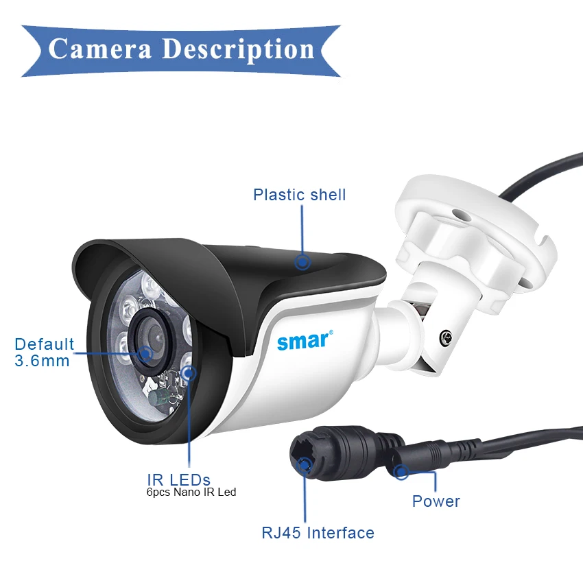 Smar H.264 POE IP 카메라 야외 960P 1080P 보안 카메라 ICR Onvif POE 48V 옵션, 24 시간 비디오 감시