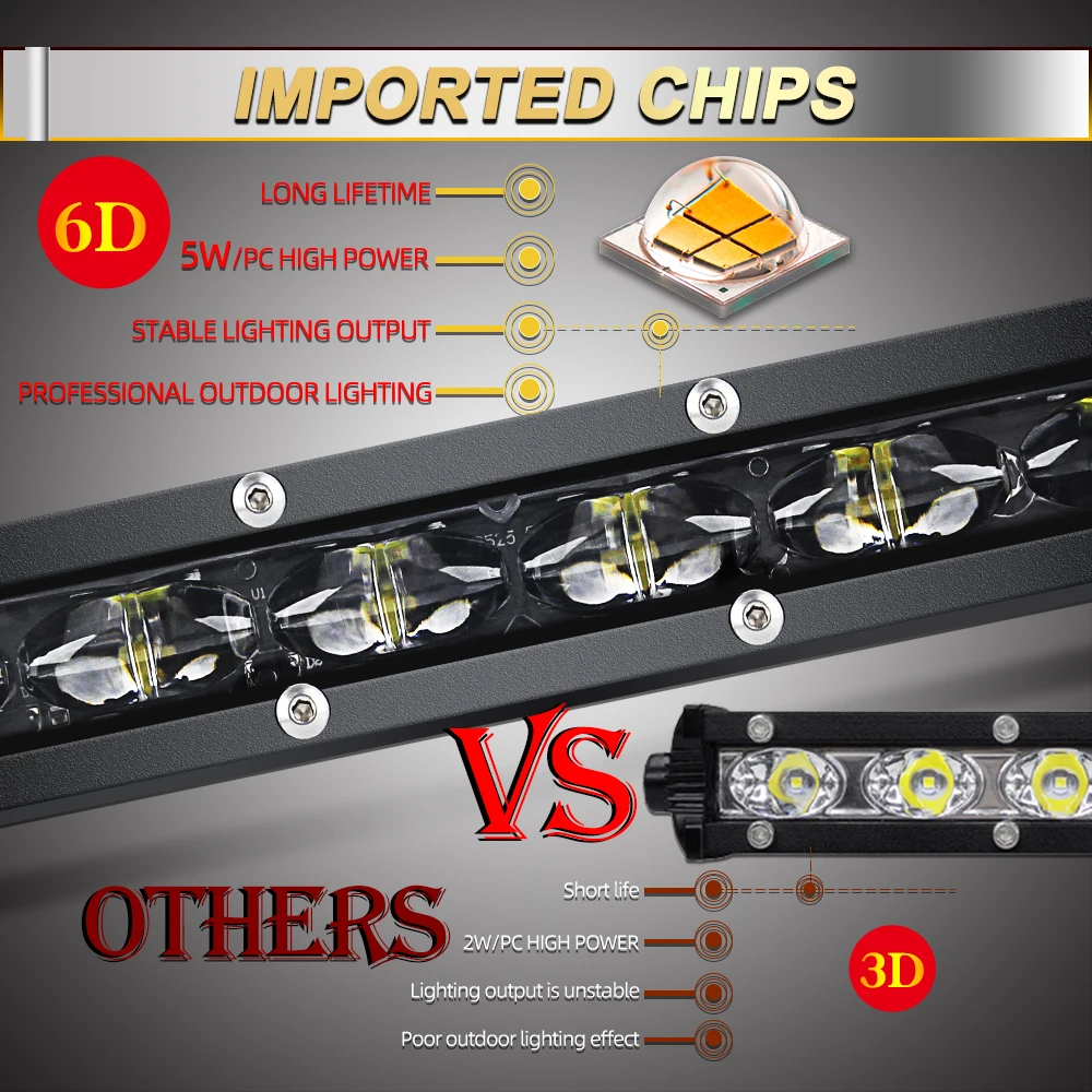 CO LIGHT LED 라이트 바 스팟 플러드 콤보, SUV 4X4 오프로드 작업등 램프, 6D 슬림, 12V, 8 인치, 14 인치, 20 인치, 26 인치, 32 인치, 38 인치, 44 인치, 50 인치