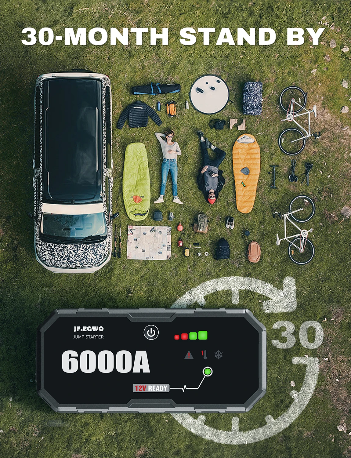 자동차 배터리 휴대용 충전기 보조배터리 점프 스타터, 자동차 부스터, 자동 시동 장치, 비상 야외, 6000A, 12V