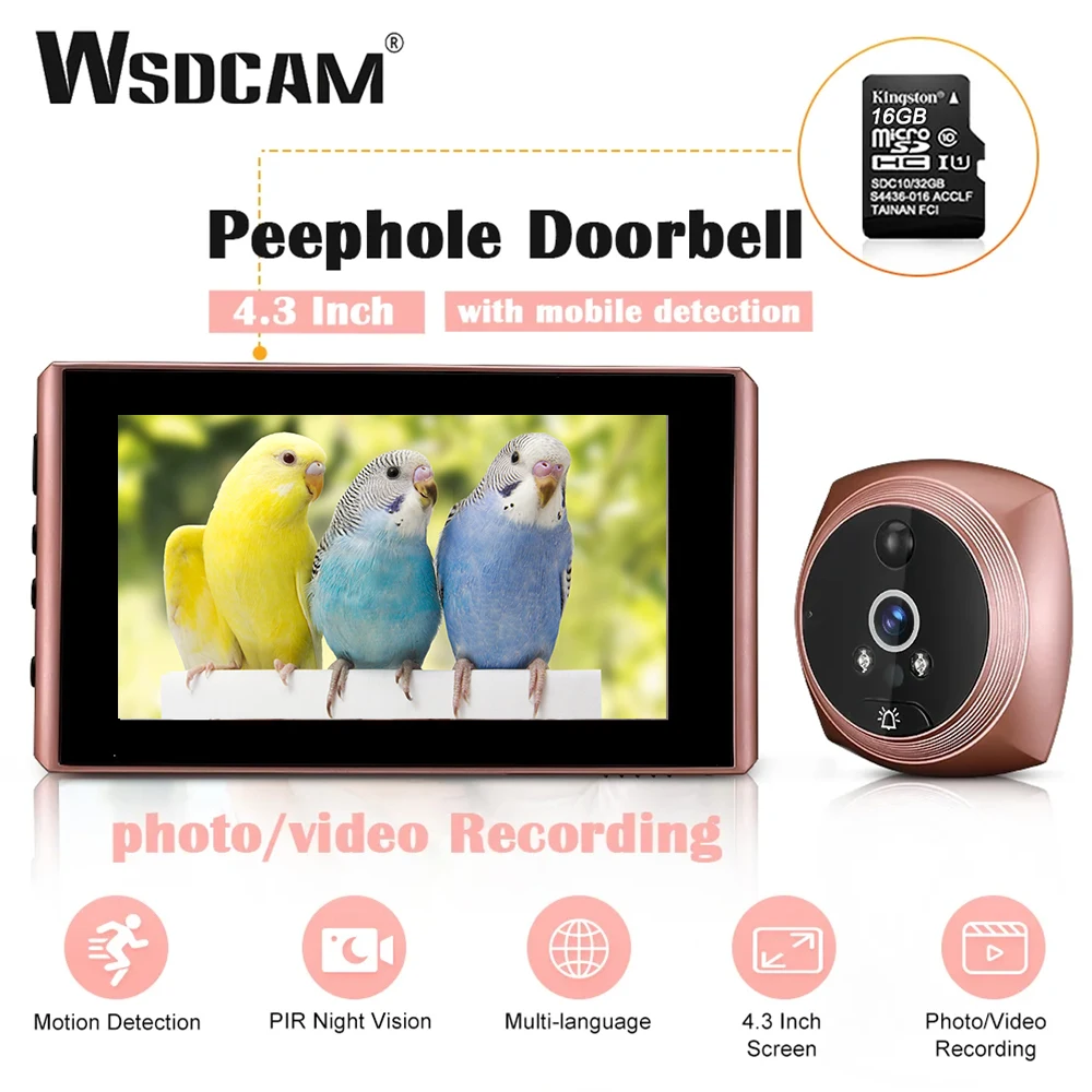 WSDCAM 초인종 구멍 카메라, IR 야간 투시경 비디오 초인종, 방수 문짝 벨, 모션 감지 비디오 문짝 뷰어, 4.3 인치 title=WSDCAM 초인종 구멍 카메라, IR 야간 투시경 비디오 초인종, 방수 문짝 벨, 모션 감지 비디오 문짝 뷰어, 4.3 인치