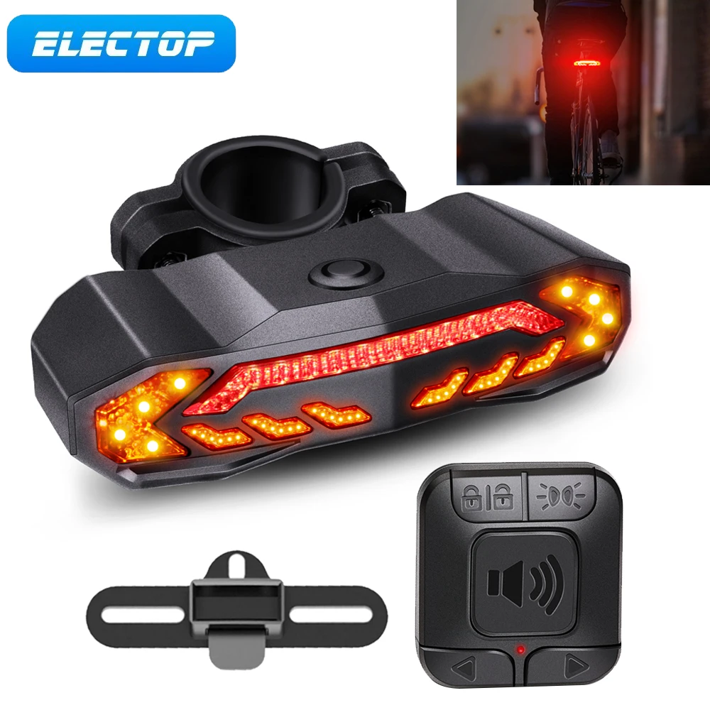 ELECTOP 스마트 자전거 알람, 원격 방수, 도난 방지, 자전거 미등, 방향 지시등, 브레이크 라이트, 보안 보호 title=ELECTOP 스마트 자전거 알람, 원격 방수, 도난 방지, 자전거 미등, 방향 지시등, 브레이크 라이트, 보안 보호 