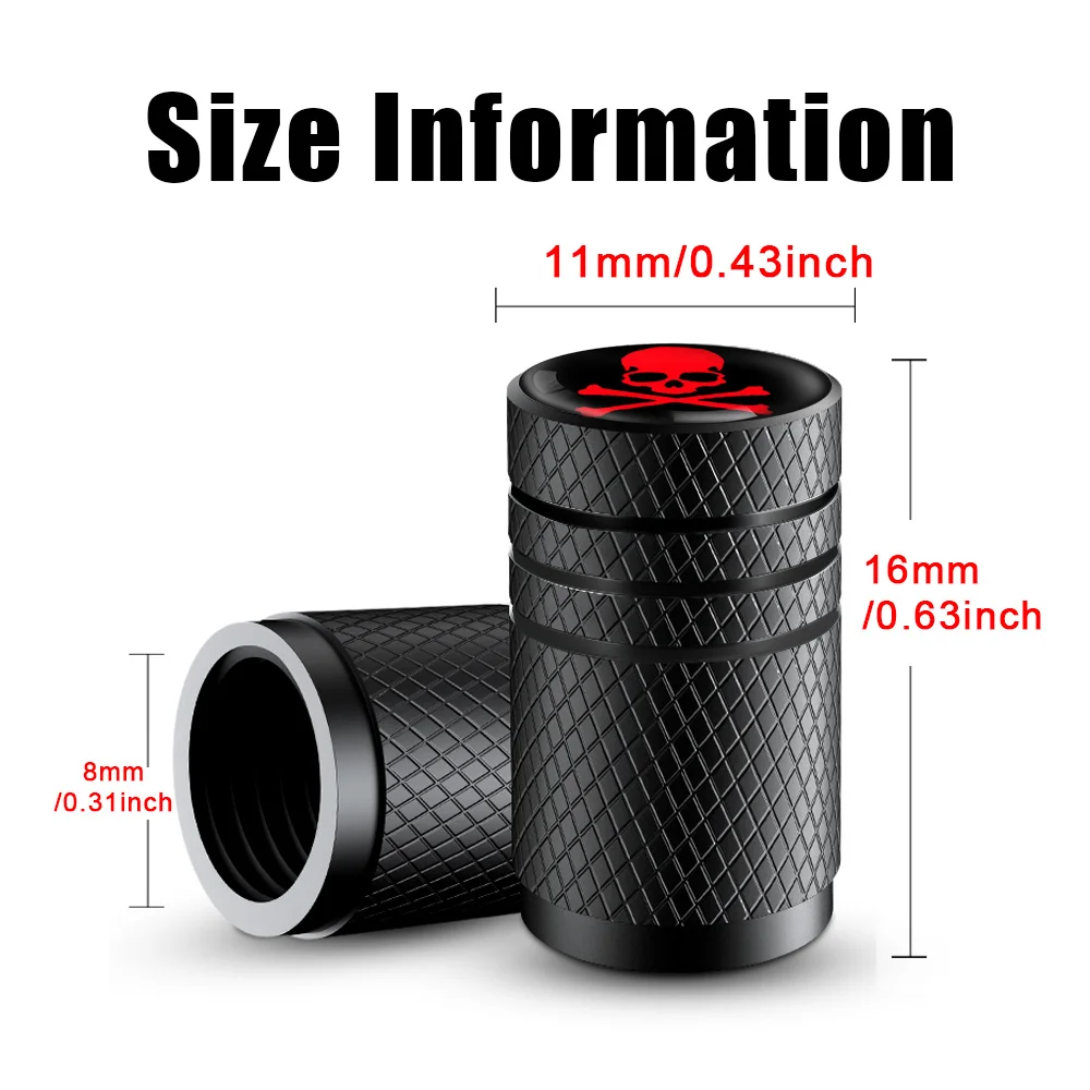 AUTCOAT 4 개/대 자동차 타이어 밸브 모자 해골 휠 밸브 모자 자동 타이어 공기 밸브 스템 캡 자동차 자동차 스타일링을위한 먼지 커버