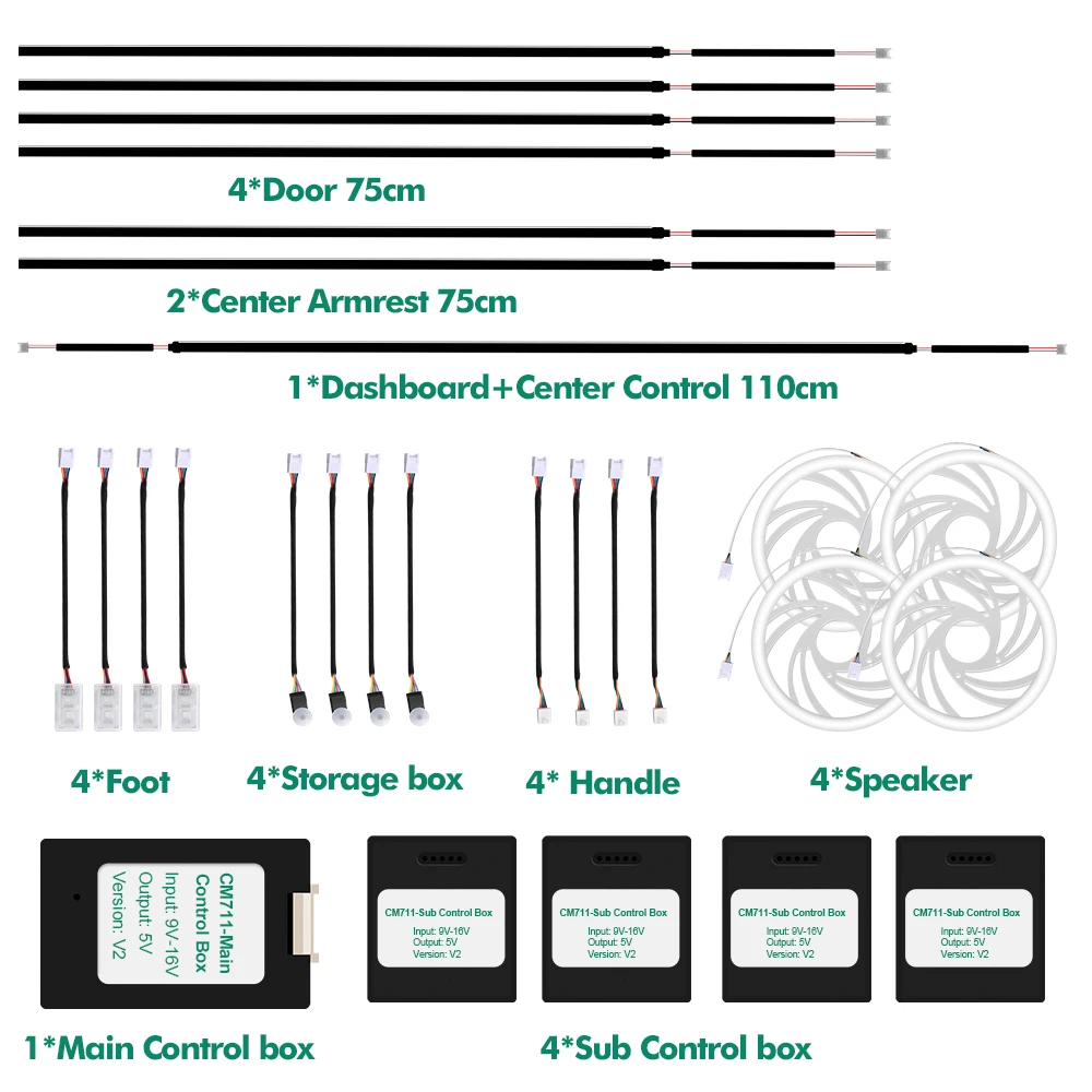 LED 앰비언트 RGB 라이트 스트립, 내부 광섬유 듀얼 존, 64 색 조명, 범용 자동차 장식, 분위기 램프, 앱 제어