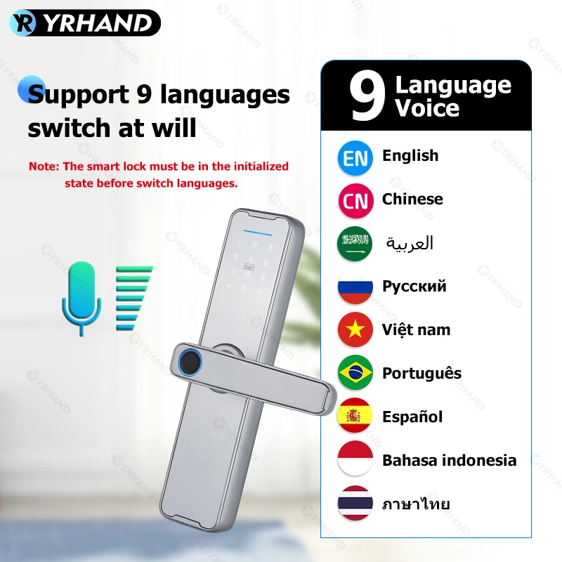 YRHAND 투야 와이파이 실버 페카두라 전자 디지털 생체 지문 잠금 장치 앱, 원격 방수 스마트 문짝 잠금 장치