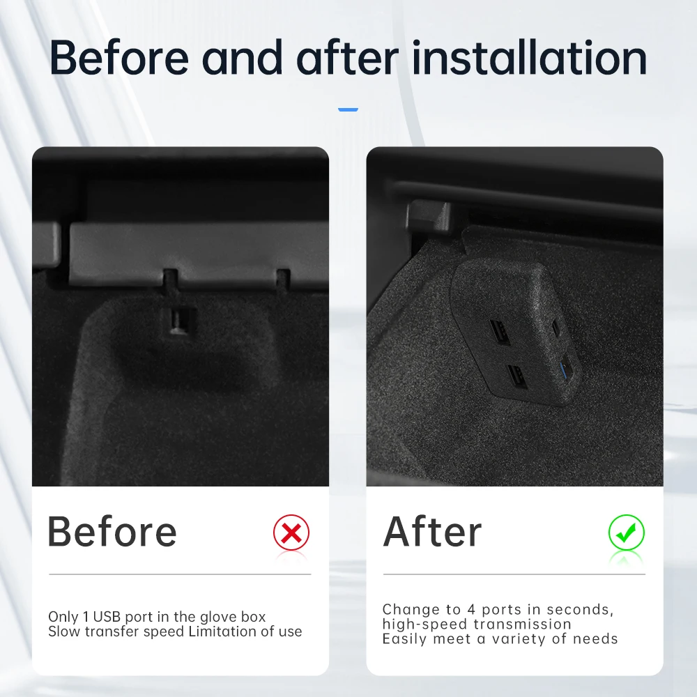 YZ 테슬라 모델 3 모델 Y 고속 충전 4개 USB 접수구 션트 허브 도킹 스테이션 어댑터 전원 분배기 자동차 액세서리