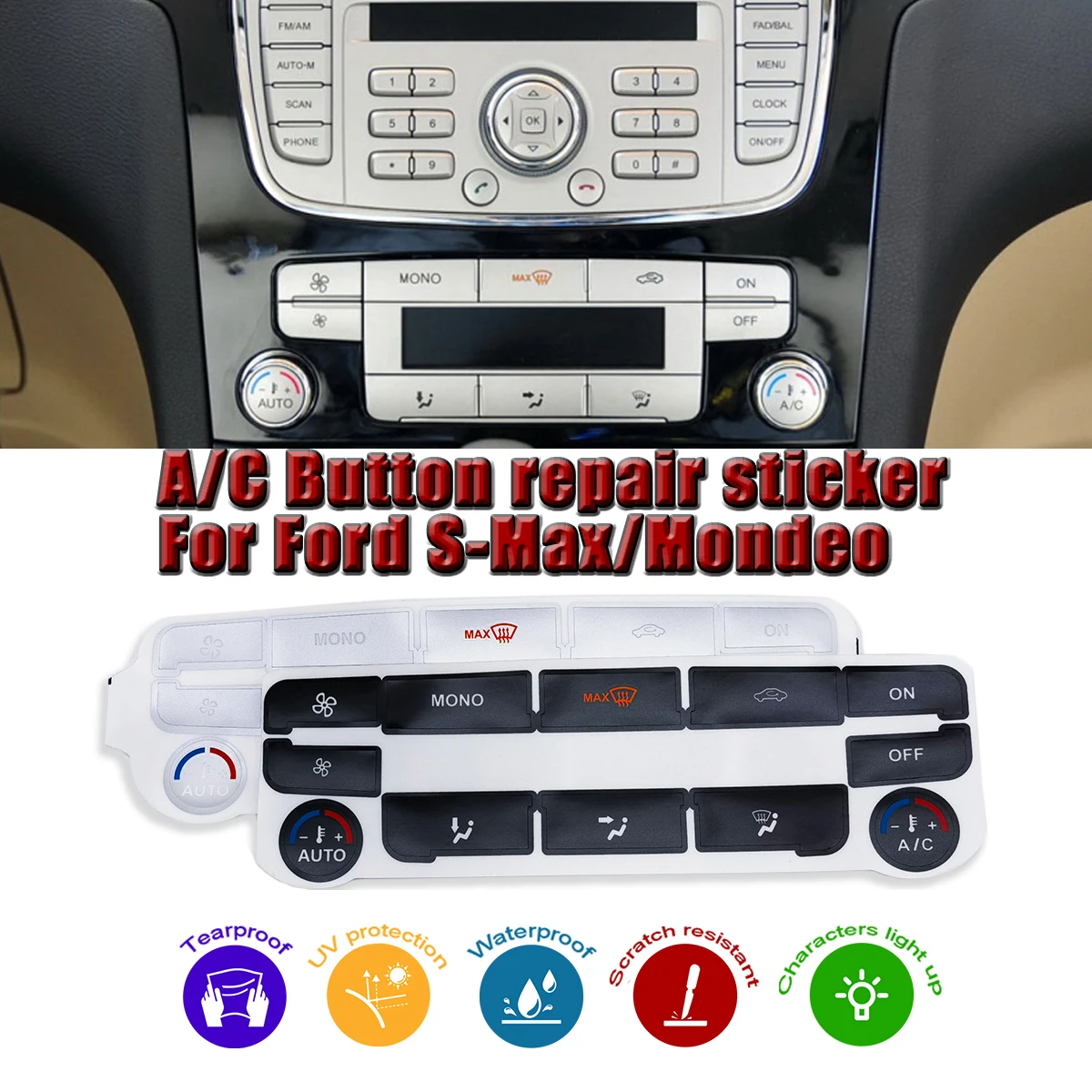 단추 수리 스티커, 포드 몬데오 MK4 S 맥스 2006-2015 실버 기후 제어 데칼, 포드 갤럭시 고정 못생긴 키 title=단추 수리 스티커, 포드 몬데오 MK4 S 맥스 2006-2015 실버 기후 제어 데칼, 포드 갤럭시 고정 못생긴 키 