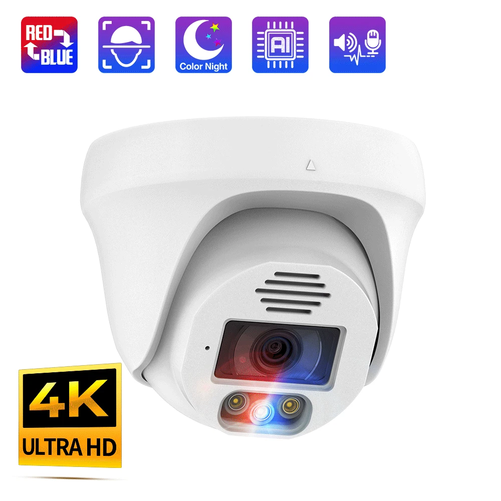 Techage-UHD 4K 8MP 5MP POE IP 카메라, 빨간색 파란색 조명 경고 스마트 AI 얼굴 감지 방수 컬러 야간 보안 카메라 title=Techage-UHD 4K 8MP 5MP POE IP 카메라, 빨간색 파란색 조명 경고 스마트 AI 얼굴 감지 방수 컬러 야간 보안 카메라 
