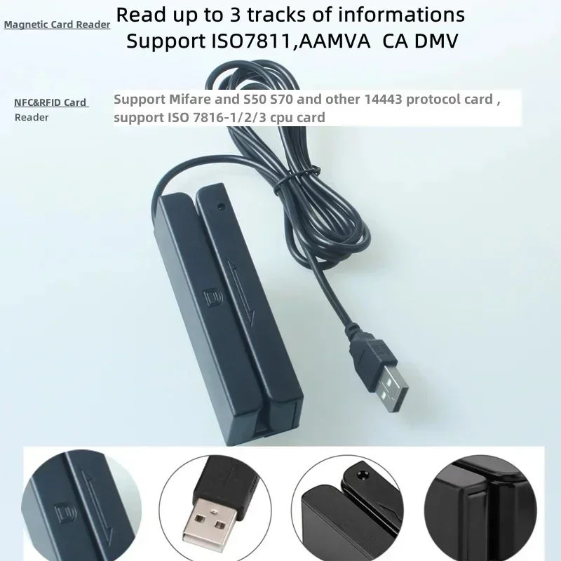비접촉식 USB NFC 카드 리더, 플러그 앤 플레이 다기능 RFID 카드 리더, S50, S70, 14443 ISO7816-1/2/3 프로토콜