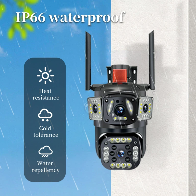 PTZ 와이파이 듀얼 렌즈 스크린 카메라, 야외 3 개 스크린, 동작 감지, 야외 IP CCTV 생존 카메라, 12MP, 6K