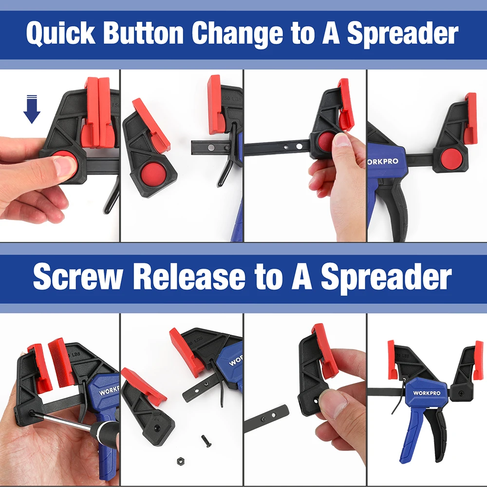 WORKPRO 목공 퀵릴리즈 클램프 바 F 클램프 클립 세트, 4.5 인치 및 6 인치 목공 도구, 4 개