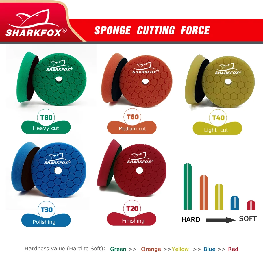 Sharkfox 자동차 연마 디스크 버핑 연마 패드, 자체 접착 버핑 왁싱, 독일 폼 연마 패드, DA/RO용, 3 인치, 5 인치, 6 인치