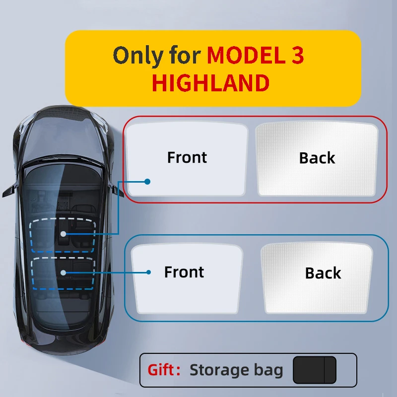 테슬라 모델 3 용 차양, 하이랜드 2023 2024 아이스 천 버클, 전면 후면 채광창 단열 액세서리