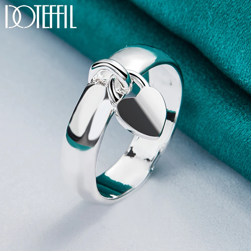 DOTEFFIL-925 스털링 실버 하트 잠금 반지, 여자 남자 패션 웨딩 약혼 파티 선물 참 주얼리