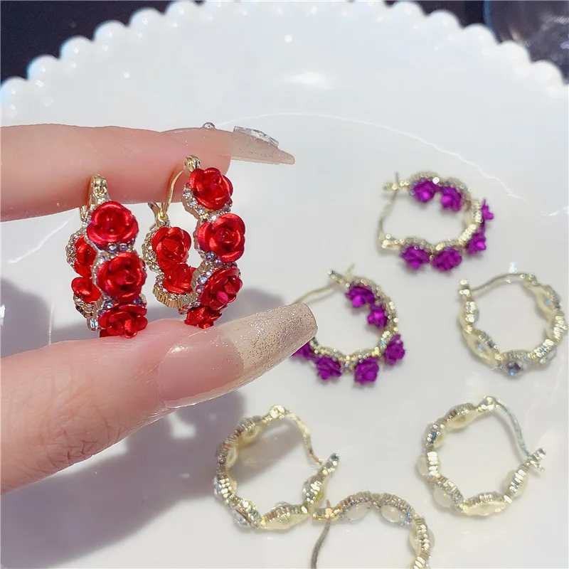 우아한 섬세한 지르콘 장미 꽃 원형 귀걸이, 패션 트렌드, 독특한 디자인, 여성용 쥬얼리, 웨딩 파티 프리미엄 선물