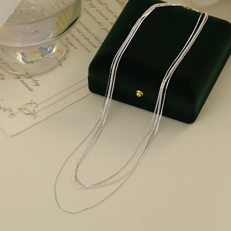 925 스털링 실버 여성용 쥬얼리 칼라, 유럽 심플 실버, 멀티 레이어 바 목걸이, 쇄골 체인, 패션 선물 NK163