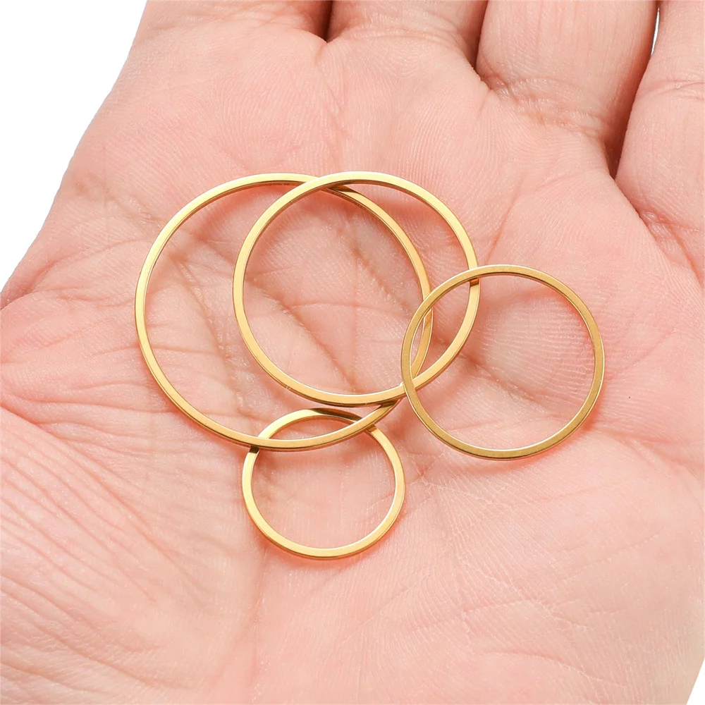 스테인레스 스틸 골드 도금 귀걸이 반지, 큰 원형 귀 와이어 후프 펜던트 DIY 쥬얼리 결과 6/8/10/12/16/20/25/30/35/40mm