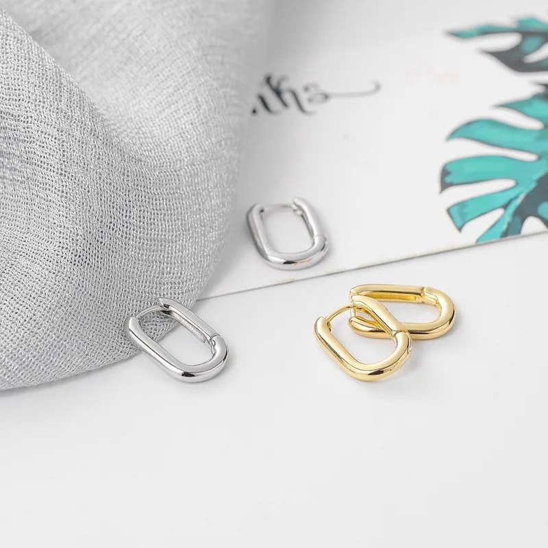 정통 925 스털링 실버 O자형 스퀘어 후프 귀걸이, 심플한 매력, 우아한 주얼리 액세서리, 한국 신상 트렌디