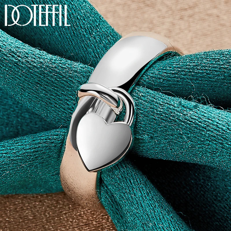 DOTEFFIL-925 스털링 실버 하트 잠금 반지, 여자 남자 패션 웨딩 약혼 파티 선물 참 주얼리 title=DOTEFFIL-925 스털링 실버 하트 잠금 반지, 여자 남자 패션 웨딩 약혼 파티 선물 참 주얼리 