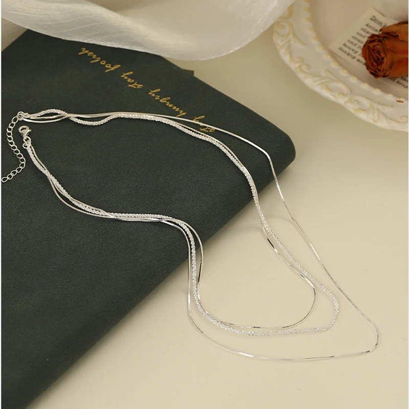 925 스털링 실버 여성용 쥬얼리 칼라, 유럽 심플 실버, 멀티 레이어 바 목걸이, 쇄골 체인, 패션 선물 NK163