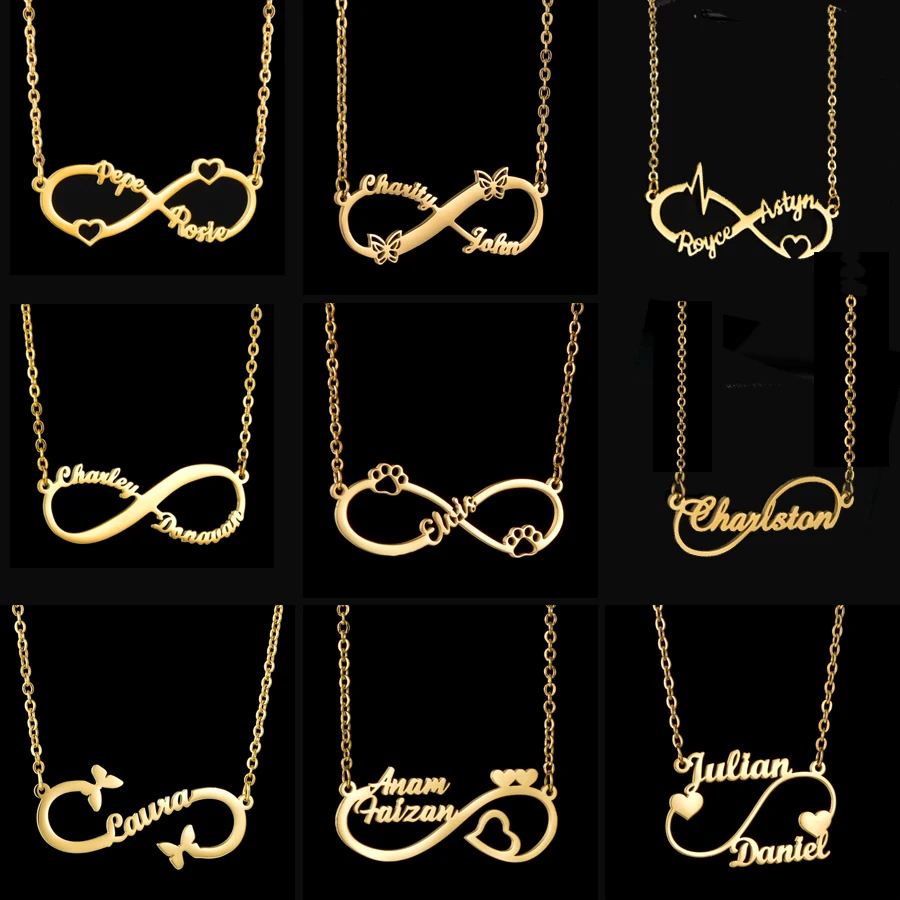 Acheerup 여성을 위한 맞춤형 1-2 이름 목걸이 맞춤형 인피니티 체인 펜던트, 스테인레스 스틸 쥬얼리, 발렌타인 데이 선물 title=Acheerup 여성을 위한 맞춤형 1-2 이름 목걸이 맞춤형 인피니티 체인 펜던트, 스테인레스 스틸 쥬얼리, 발렌타인 데이 선물 