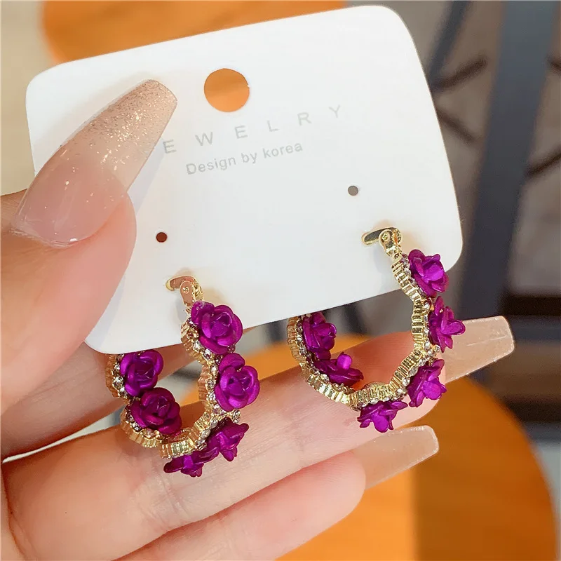우아한 섬세한 지르콘 장미 꽃 원형 귀걸이, 패션 트렌드, 독특한 디자인, 여성용 쥬얼리, 웨딩 파티 프리미엄 선물