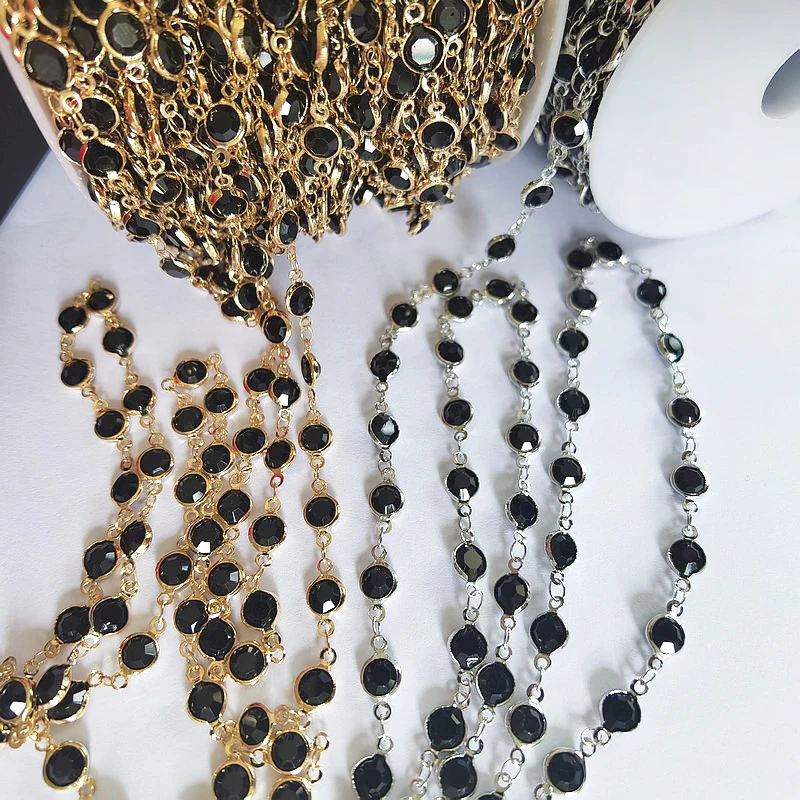 화려한 크리스탈 비즈 비즈 체인 유리 비즈 KC 골드 목걸이 체인 액세서리 쥬얼리 제작 공예 DIY, 1 미터 6mm