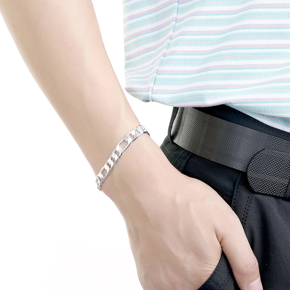 925 스털링 실버 클래식 기하학 체인 목걸이 팔찌, 여성용 쥬얼리 세트, 파티 웨딩 고급 패션 선물, 8mm