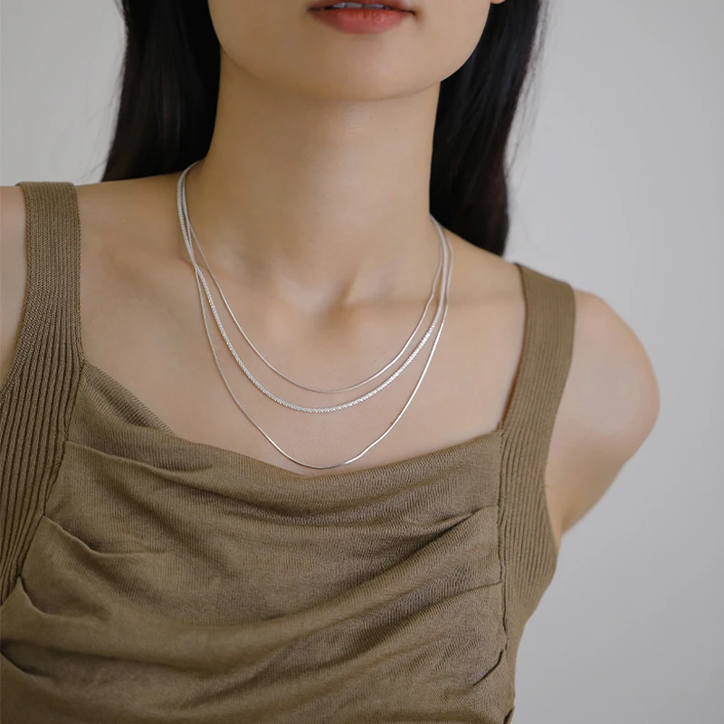 925 스털링 실버 여성용 쥬얼리 칼라, 유럽 심플 실버, 멀티 레이어 바 목걸이, 쇄골 체인, 패션 선물 NK163